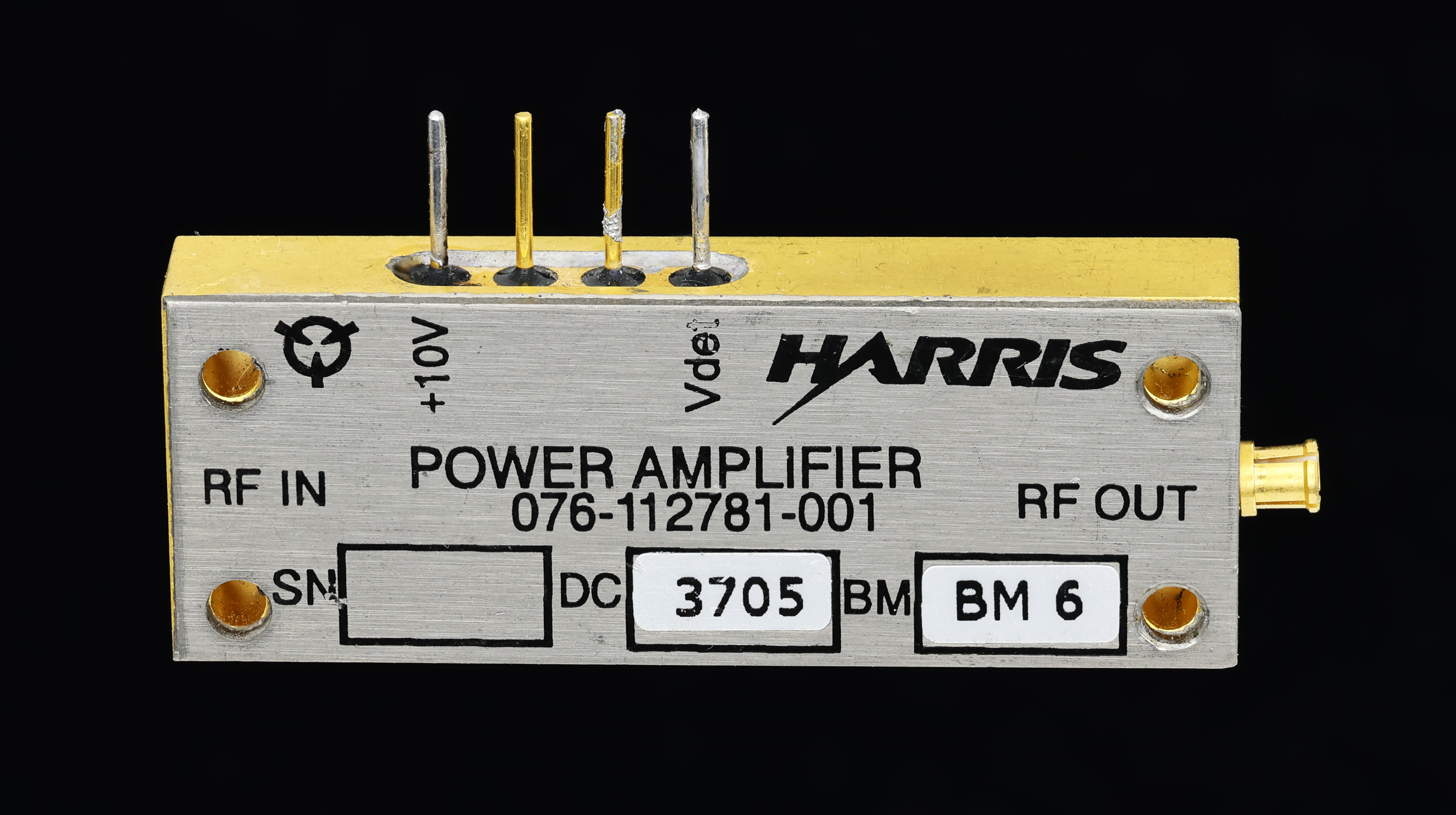Full-frame photograph of an RF amplifier module